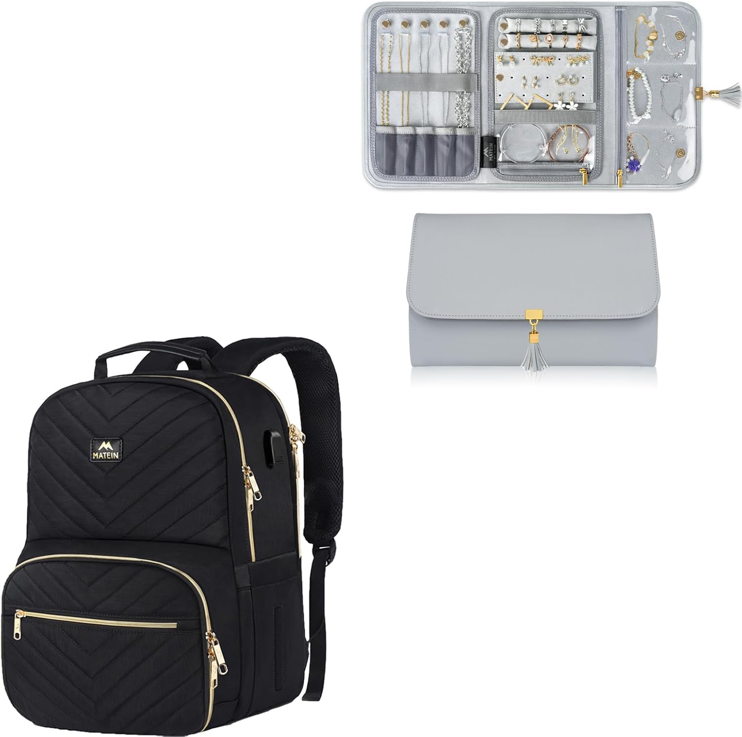 MATEIN Travel Jewelry Case with Tangle Free Design, Foldable Jewelry Roll for Necklace Ring Display, 15.6 Inch Laptop Backpack with Lunch Box, Insulated Cooler Backpack for Work Commute, Gifts for Her