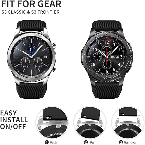 Miniatura 5 de Correa para Gear S3 (1.811in, silicona suave, 0.866in, repuesto para reloj inteligente Samsung Gear S3 FrontierS3 ClassicGalaxy Watch 1.811in, Moto
