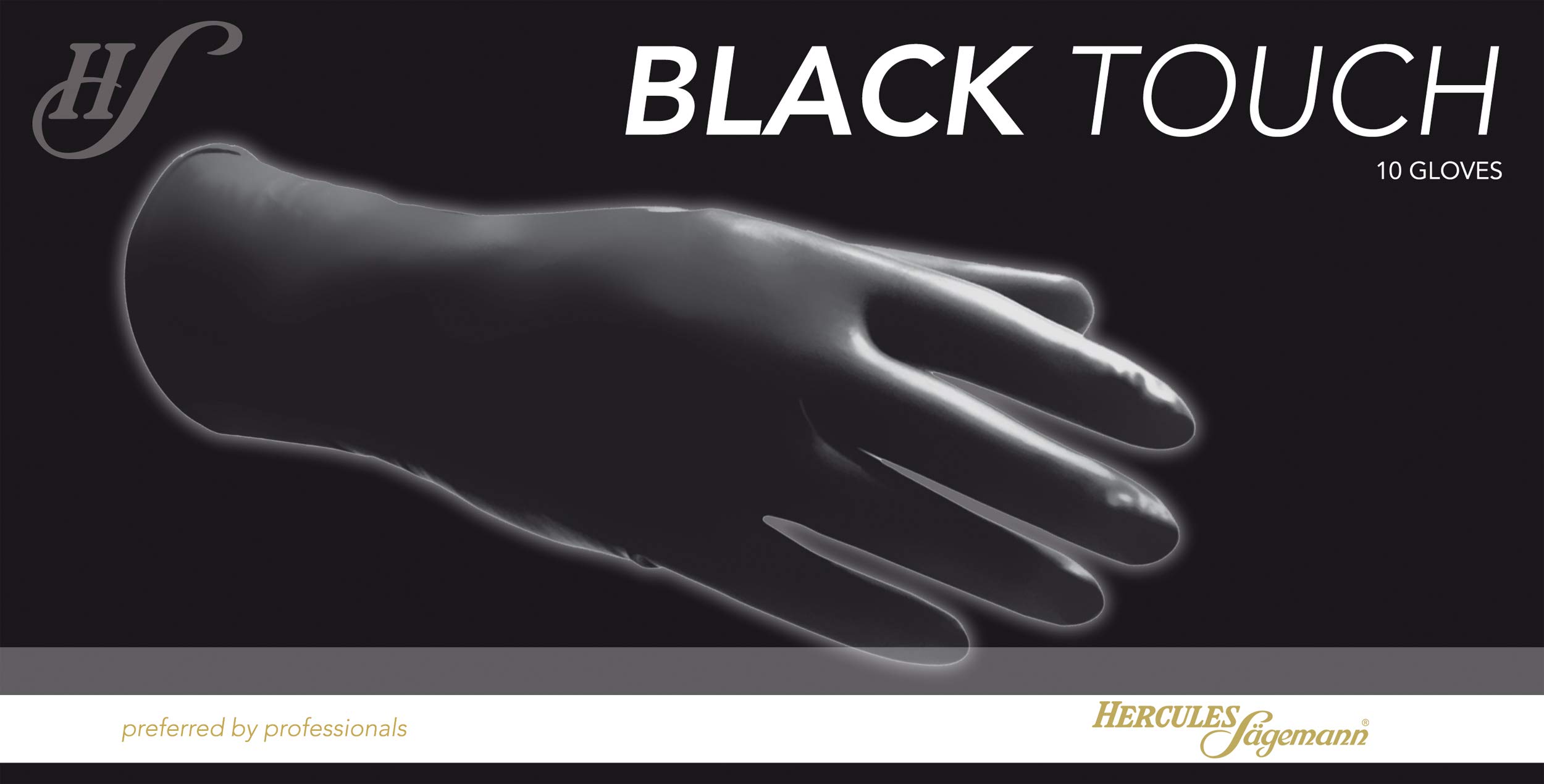 Hercules Sägemann Black Touch M Black Touch M – Puderfreie Latexhandschuhe mit extra langem Roll-Rand