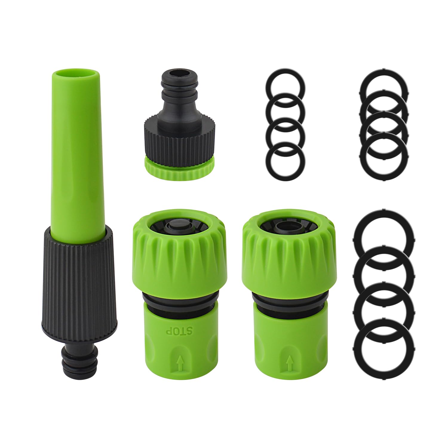 Gunpla 4 PCS Garden Hose Connector Set, Includes Auto Shut-Off Connector, Quick Connector, Spray Nozzle & Tap Adapter (1/2"& 3/4" BSP), Fits 1/2", 5/8", 3/4" Hoses, for Watering Plants & Car Washing