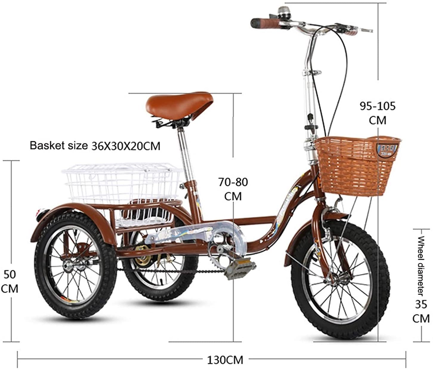PAGOIAAR Adult Cargo Tricycles Beach Cruiser Bikes Shopping Adult Tricycle Human Pedal 3 Wheel Bike Single Speed 14inch Bicycles with Large Basket for Men Women Seniors Adjustable
