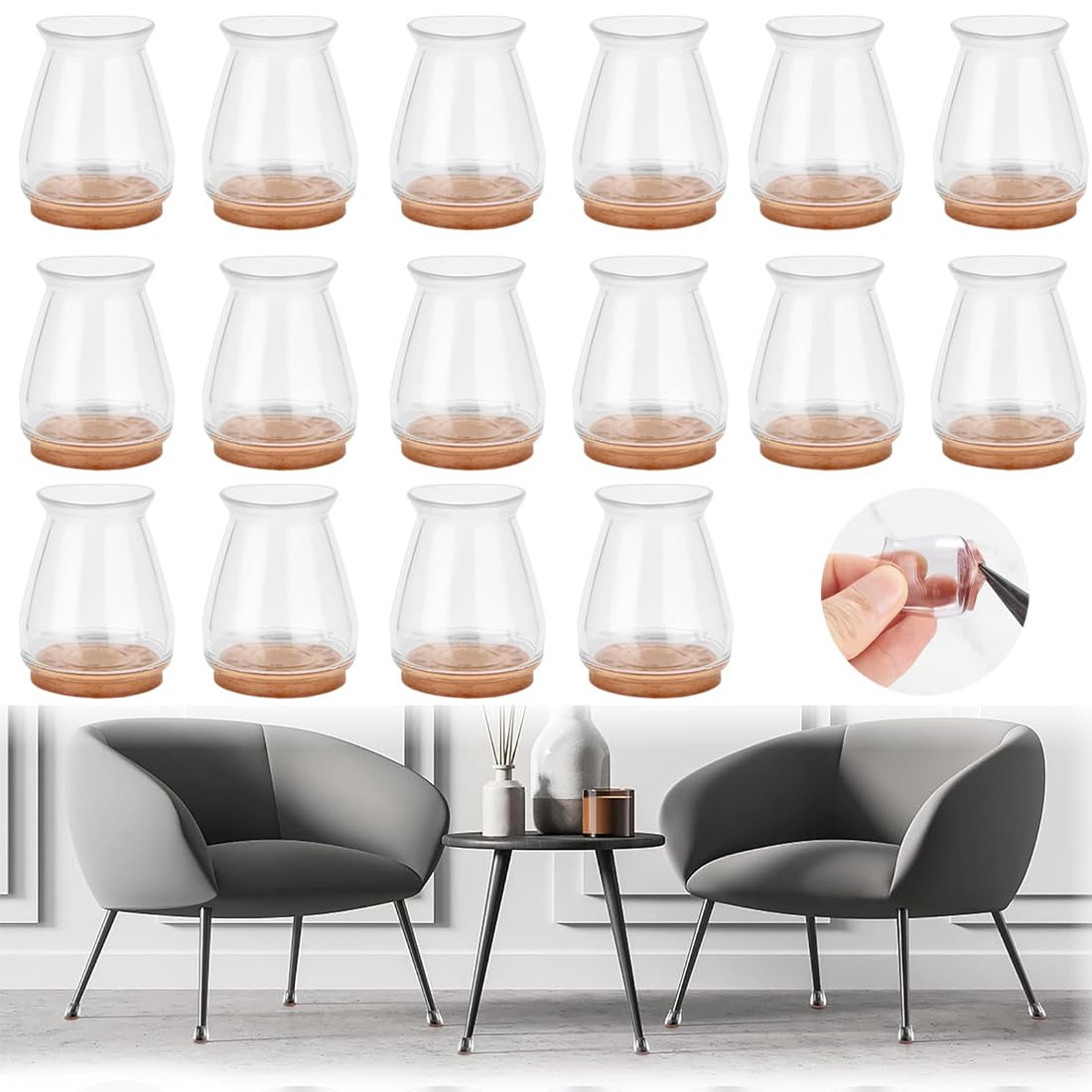 Protector Patas Sillas Silicona 16 Piezas, Cubre Patas Sillas Transparente - Protectores Patas Sillas Silicona 18-25 mm, Protege Pisos y Muebles, Fácil de Instalar protectores patas sillas silicona
