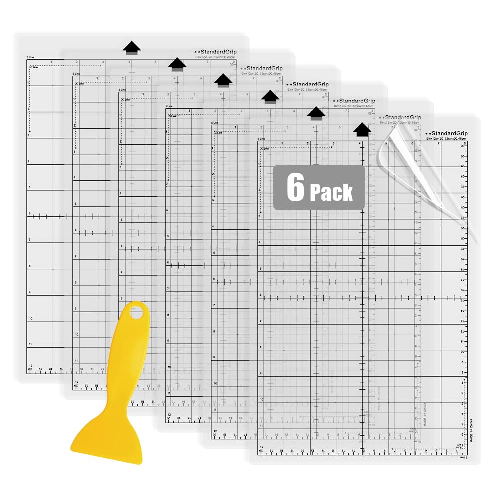 Cowhilan 6 Pack Standard Grip Cutting Mat for Silhouette Portrait, 8x12 Inch Standard Adhesive Sticky Long-Lasting Durable Non-Slip Replacement Accessories Cutting Mat with Vinyl Scraper