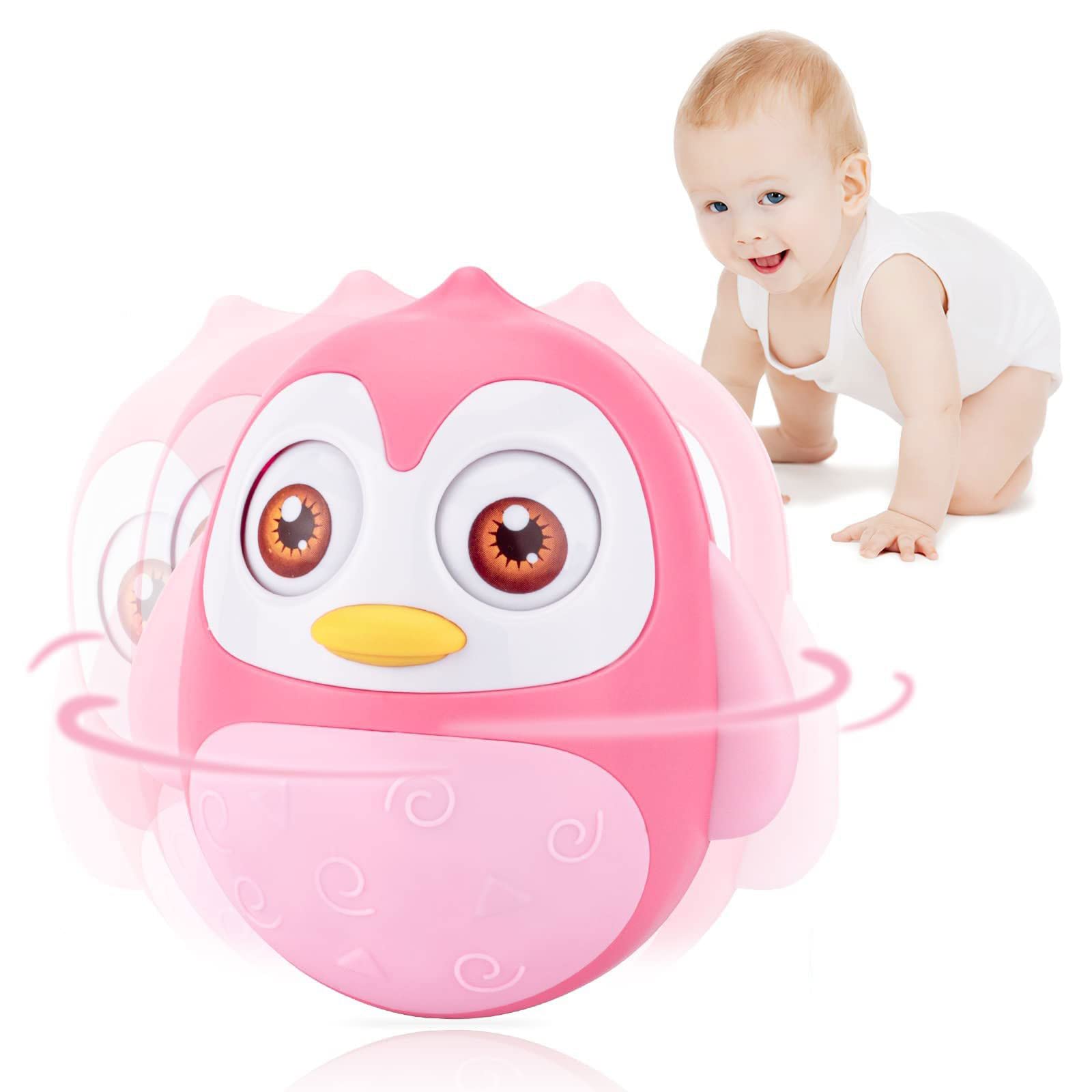 ArabestRoly Poly Baby Toys, Cute Penguin Tummy Time Toys for Newborns 3-12 Month Baby Boys and Girls, Weeble Wobbler Toys for Baby, Best Gift for Kids Boys Girls Infants Toddlers (Pink)