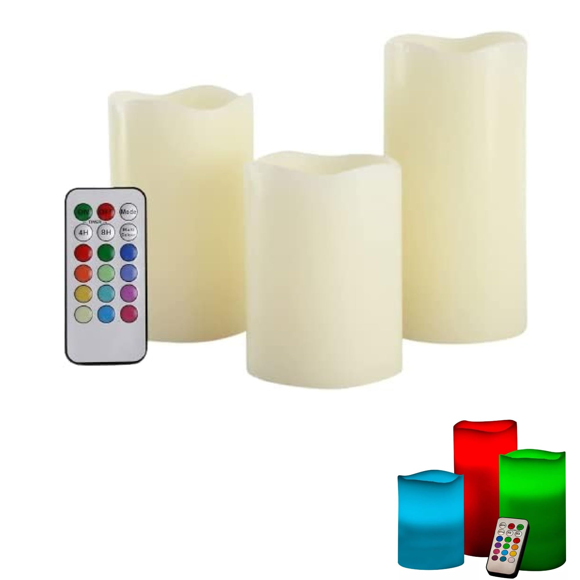 Retaaj Multicoloured 4Pc Flameless Flickering Led Candles Vanilla Scented Colour Changing Real Wax Mood Remote Timer Battery Operated