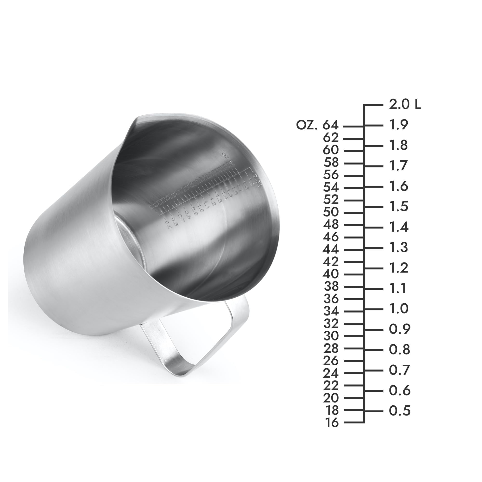Misurino in acciaio inox (2 litri-8 tazze), brocca per schiumatura pesante, brocca per latte schiumante, tazza per schiumare latte con marcatura con manico per macchine da espresso, arte del latte