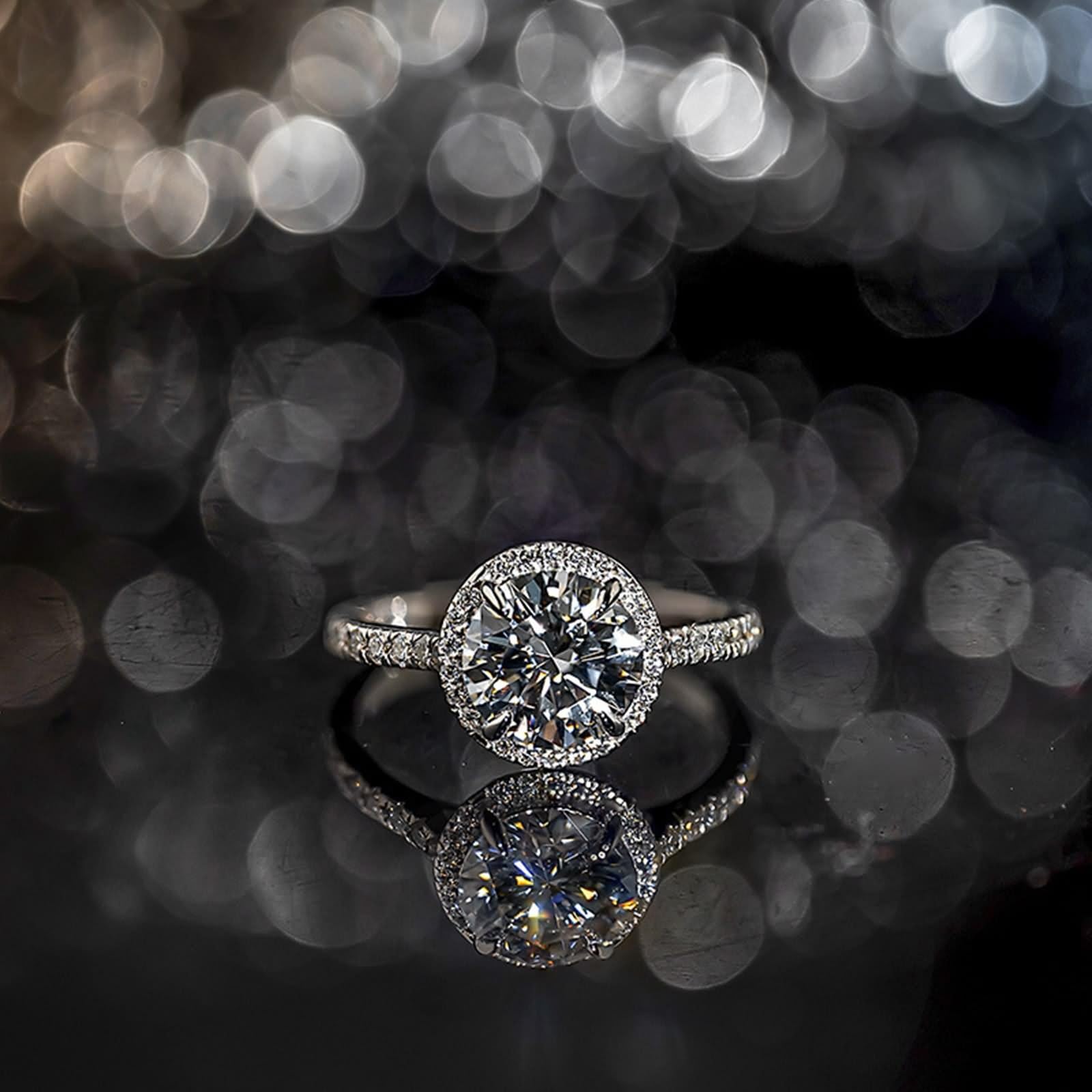 Anillos de dedo para mujer, anillos de compromiso para mujer con moissanita redonda de oro blanco