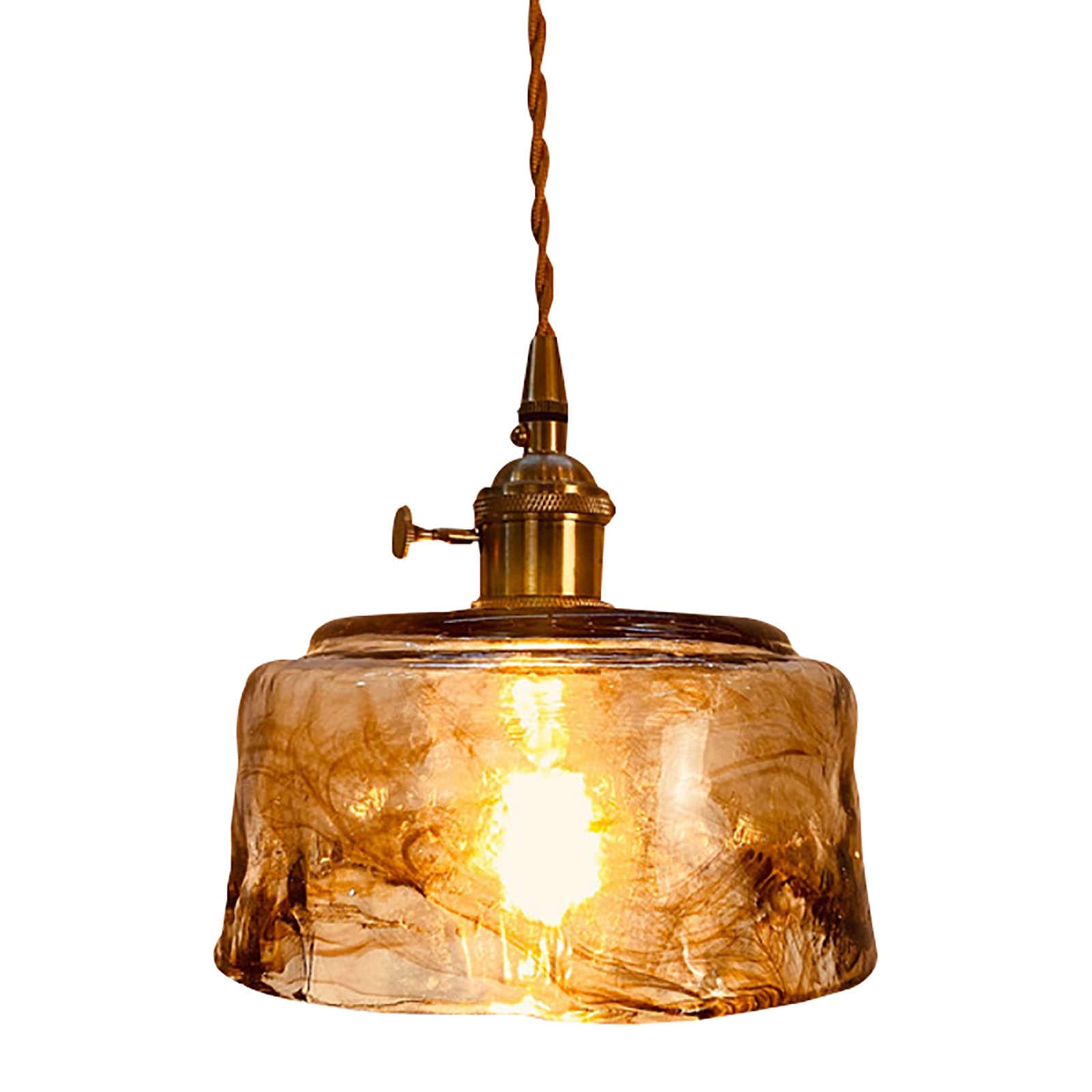 KXEcoLife Modern Brass Glass Chandelier Pendant Light for Kitchen Island Hallway Vintage Amber Ceiling Hanging Fixture 17x16.5cm (7x6inch)