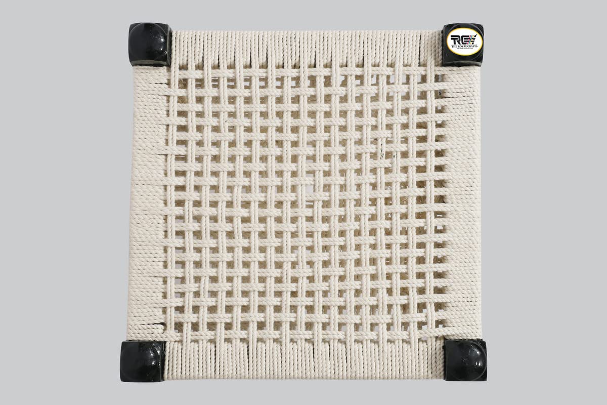 THE ROYAL CRAFTS Traditional handicrafts White Color Cotton Rope Wooden Stool khatli bajot pidda mudda Table rajwadi Furniture 1
