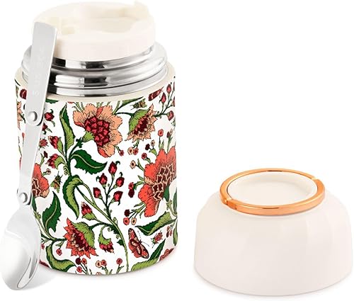 Flowers Food Jar with Spoon Stainless Steel Vacuum Insulated Food Container 17 oz Food Flask for Adults