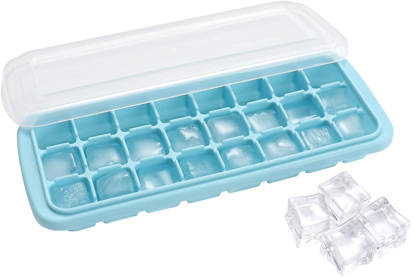 ArabestIce Cube Trays 2 Pack, Easy-Release 48-Ice Cube Trays with Spill-Resistant Removable Lid, for Cocktail, Freezer, Stackable Ice Trays with Covers (Blue+White)