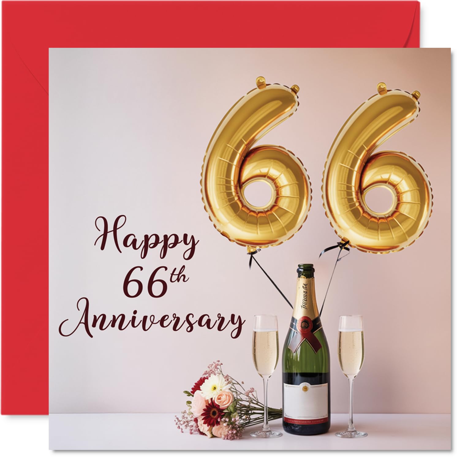 66th Anniversary Card for Women Men - Balloons & Bottle of Bubbly - Happy 66 Year Anniversary Card for Partner Husband Companion Wife, 145mm Wedding Anniversaries Greeting Cards