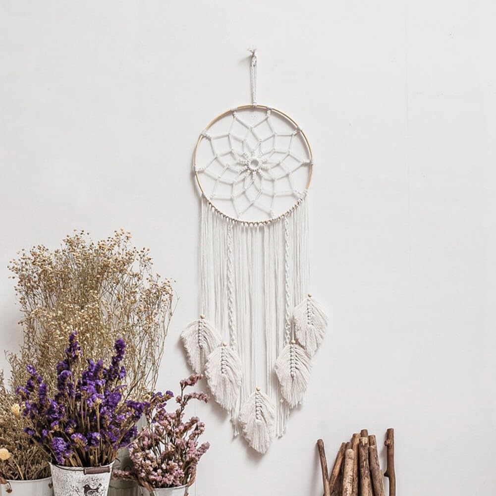 Attrape-rêves Boho Blanc Fait Main Macramé Tissé Coton Art mural Décoration Maison
