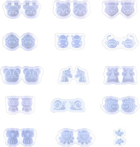 Ankexin 15 Uds DIY Crystal Epoxy Mold Pendientes Joyería Molde Colgante Colgante Decoración Varios Estilos Animal Silicona Molde