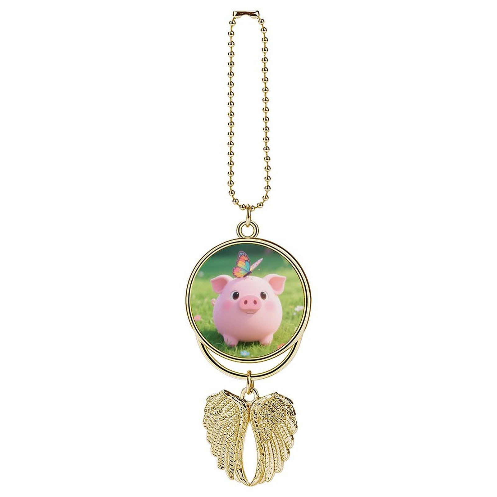 Pig Car Charm, Alloy Rear View Mirror Pendant, Bling Funny Car Hanging Ornament Gift for Women Men, Car Pendant Lucky Auto Interior Decoration Accessories Golden-Style