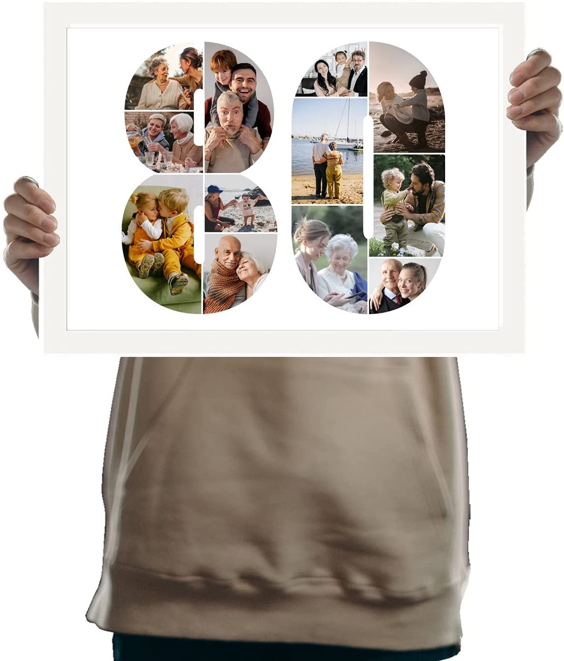 You Personalise 80th Birthday Personalised Photo Collage Framed White A3