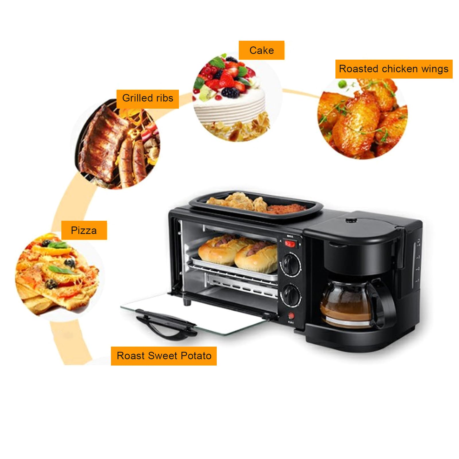 ZIZEV Air Fryer Toaster Smart Oven, 17.9 x 7.7 x 7.5in Countertop Convection 3 in 1 Multifunctional Home Breakfast Station Toaster Oven Electric Breakfast Maker for Kitchen (US Plug