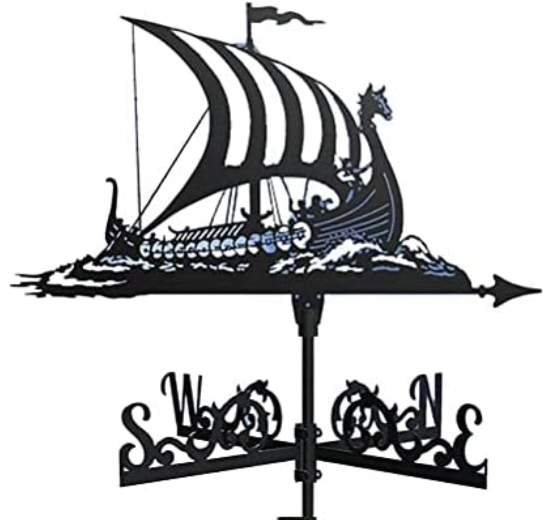 Weather Vane, Sailboat Battleship Marines Dragon Shaped Stainless Steel, Retro Farm Scene, Decorative Garden Stake Weathervane (Color : Viking Battleship)