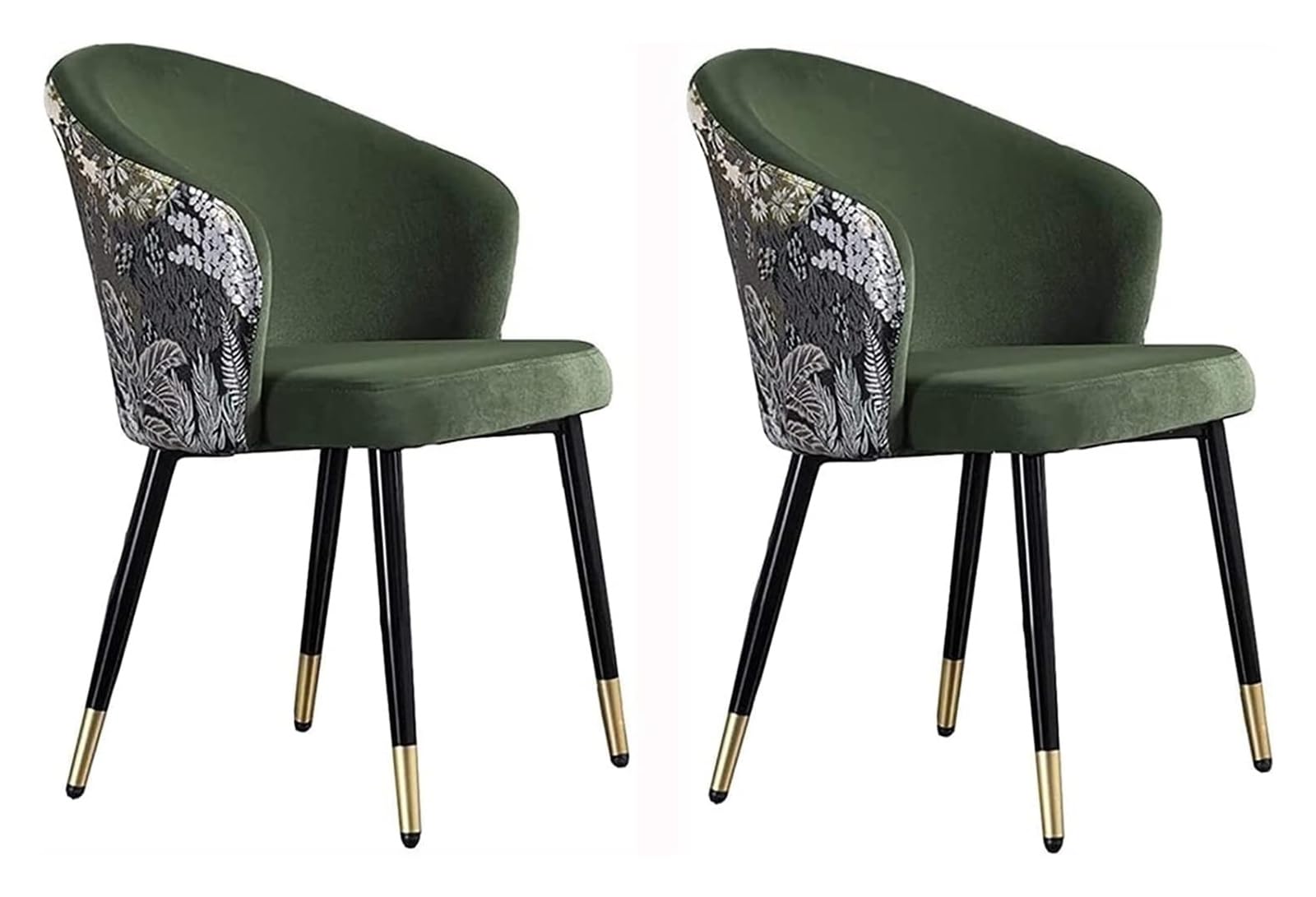 Modern Velvet Dining Chairs Set of 2 with Embroidered Backrest and Metal Legs Armchair for Kitchen (Army Green)