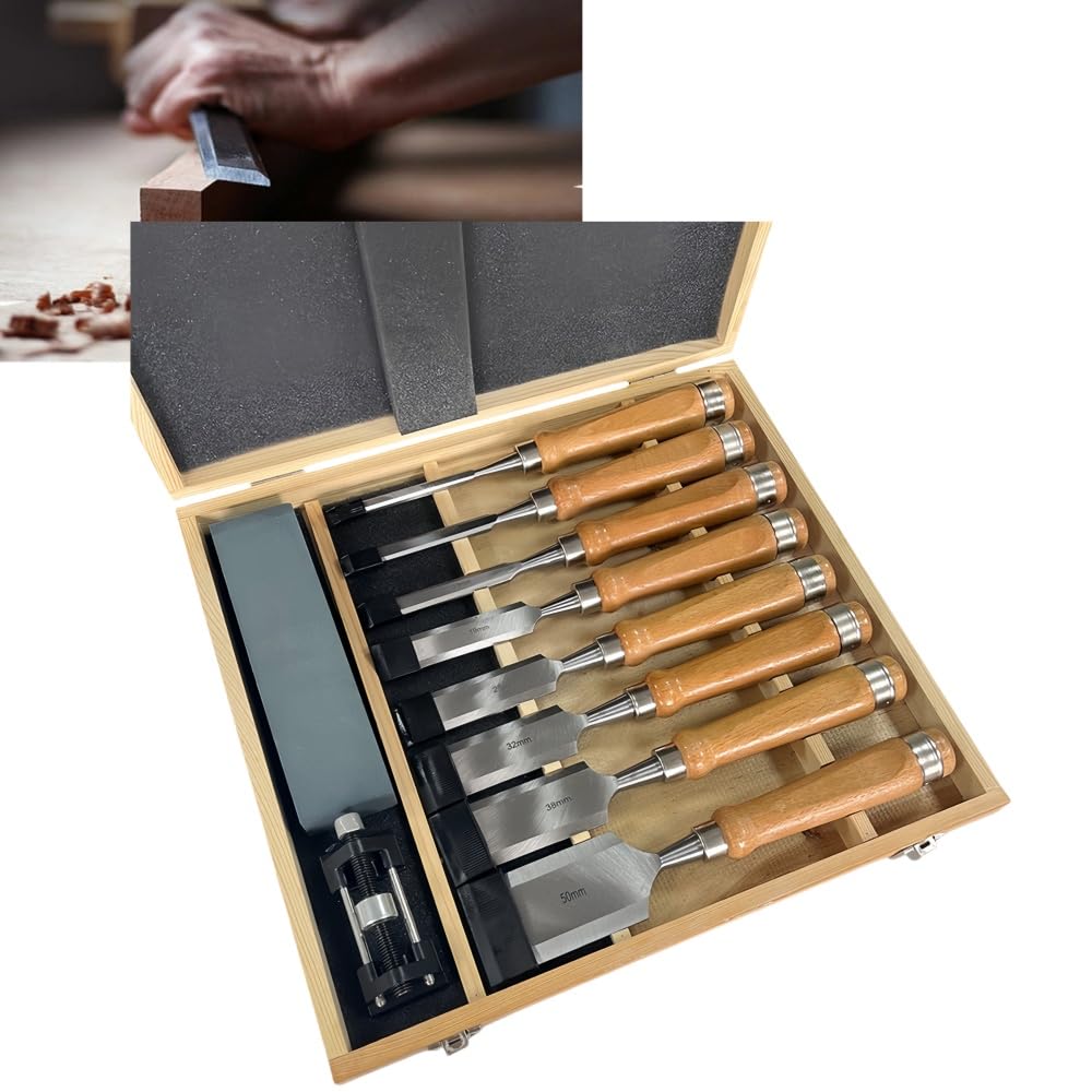 Sariny Wood Chisel Set 8pc Beech Handle Whetstone Sharpener Woodworking Kit