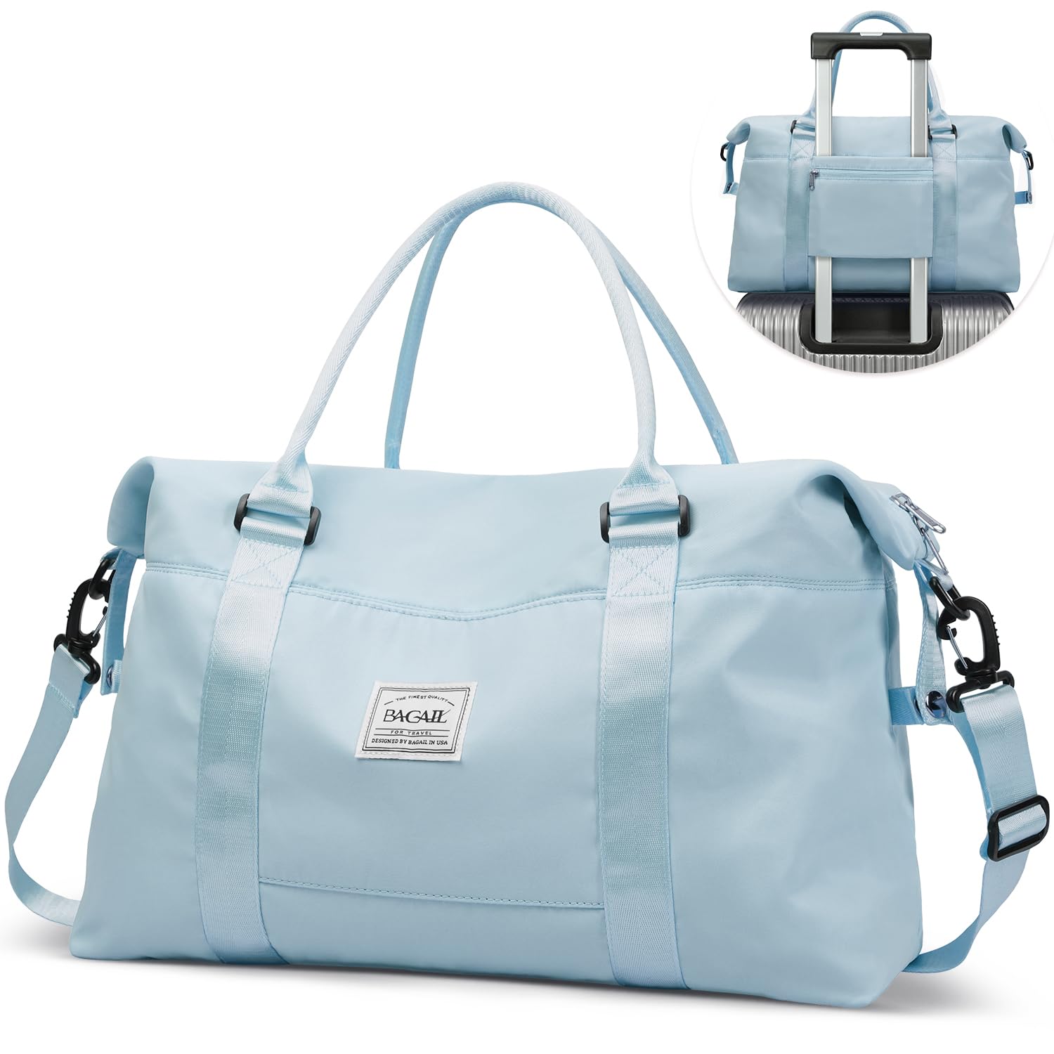 BAGAIL Travel Duffel Bag, Weekender Bags, Overnight Gym Carry On Tote Bag with Wet Pocket, Hospital Mom Bag for Labor and Delivery - Light Blue