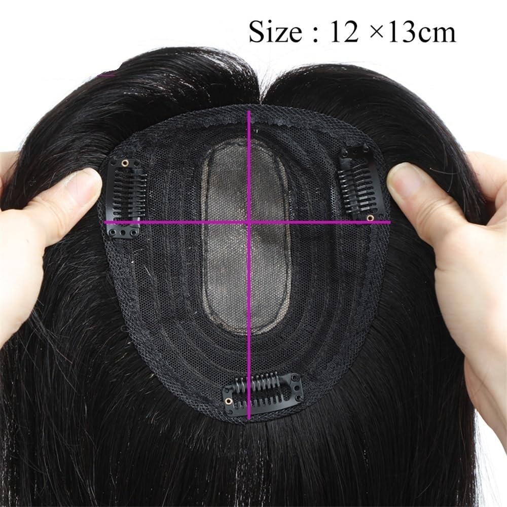 Topper for capelli umani con clip for donna, toupet con base in pizzo 12x13 cm con frangia(10 inch,Blonde)