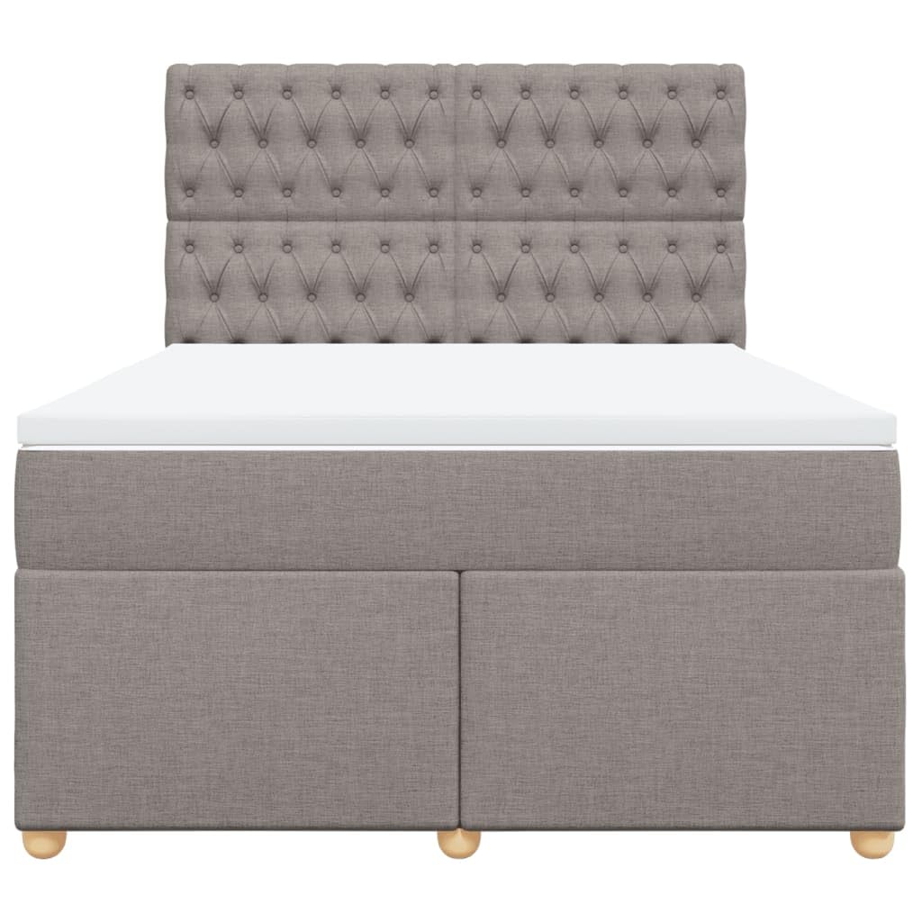 Tkanina poliestrowa sprężynowa z materacem kieszeniowym 160x200 cm taupe | Łóżko kontynentalne 160x200 z materacem kieszeniowym i regulowanym zagłówkiem, tapicerowane tkaniną poliestrową,