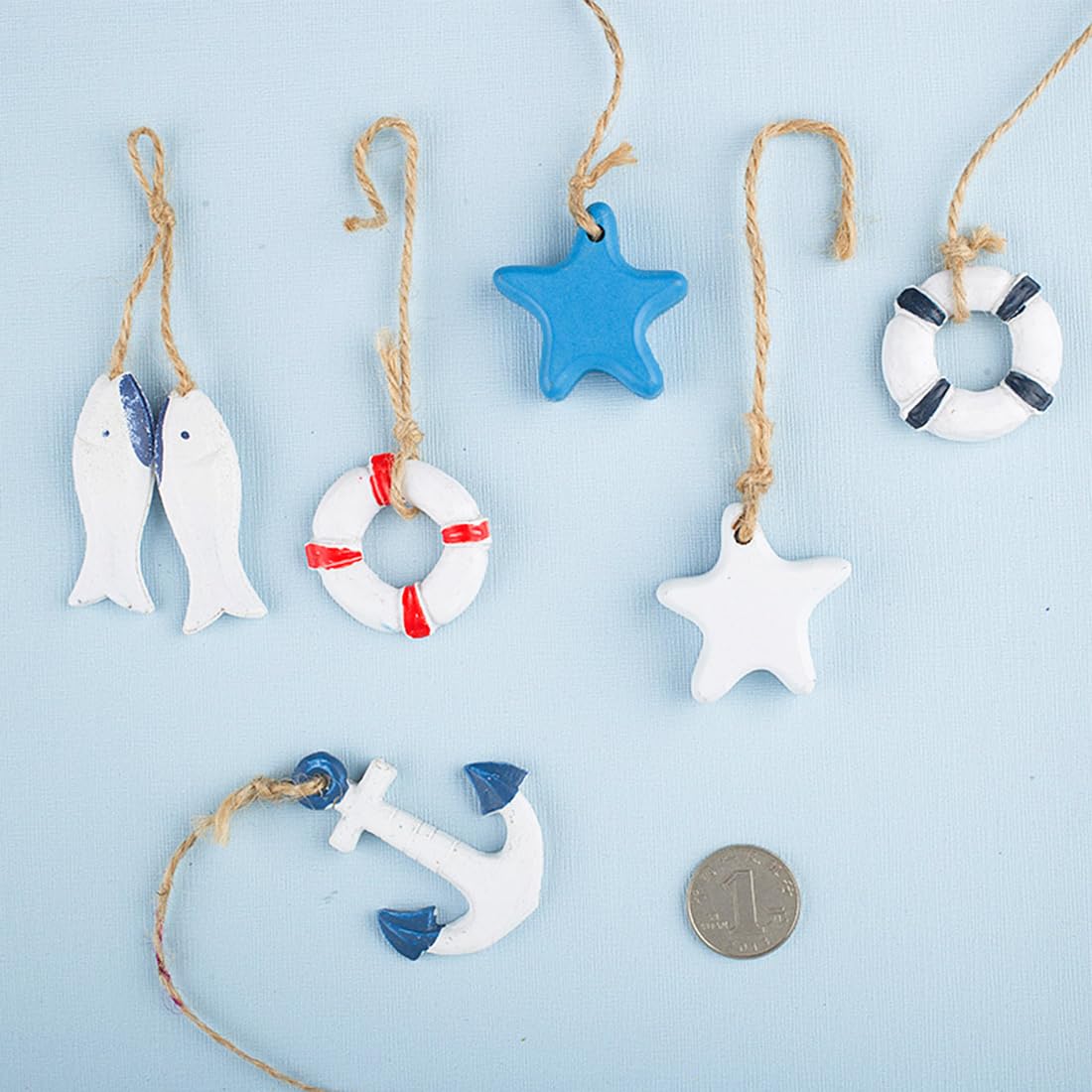 Dong Huang Lot De 12 Mini Kits De Décoration Miniatures De Style Plage Pour Décoration De Maison De Poupée, Maison De Poupée, Bateau Avec Rames, Canoë (bateau, Rames, étoile De Mer, Ancre