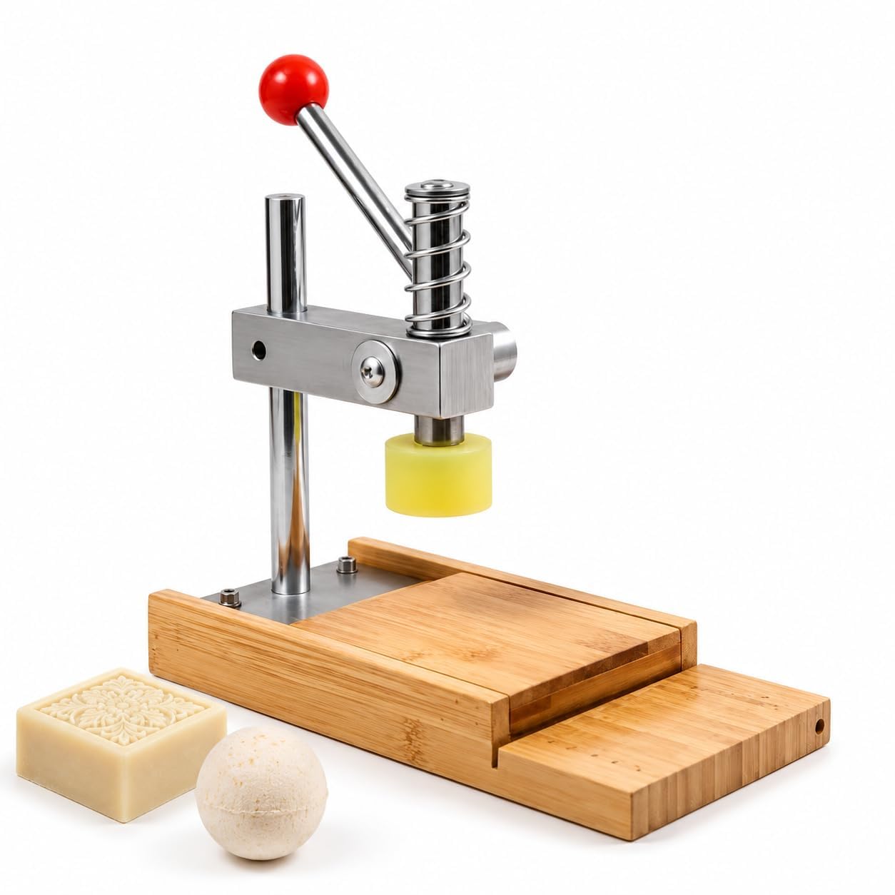 Prensa manual para estampar jabón, metal y bambú, 24,9 cm para manualidades DIY. Molde incluido.