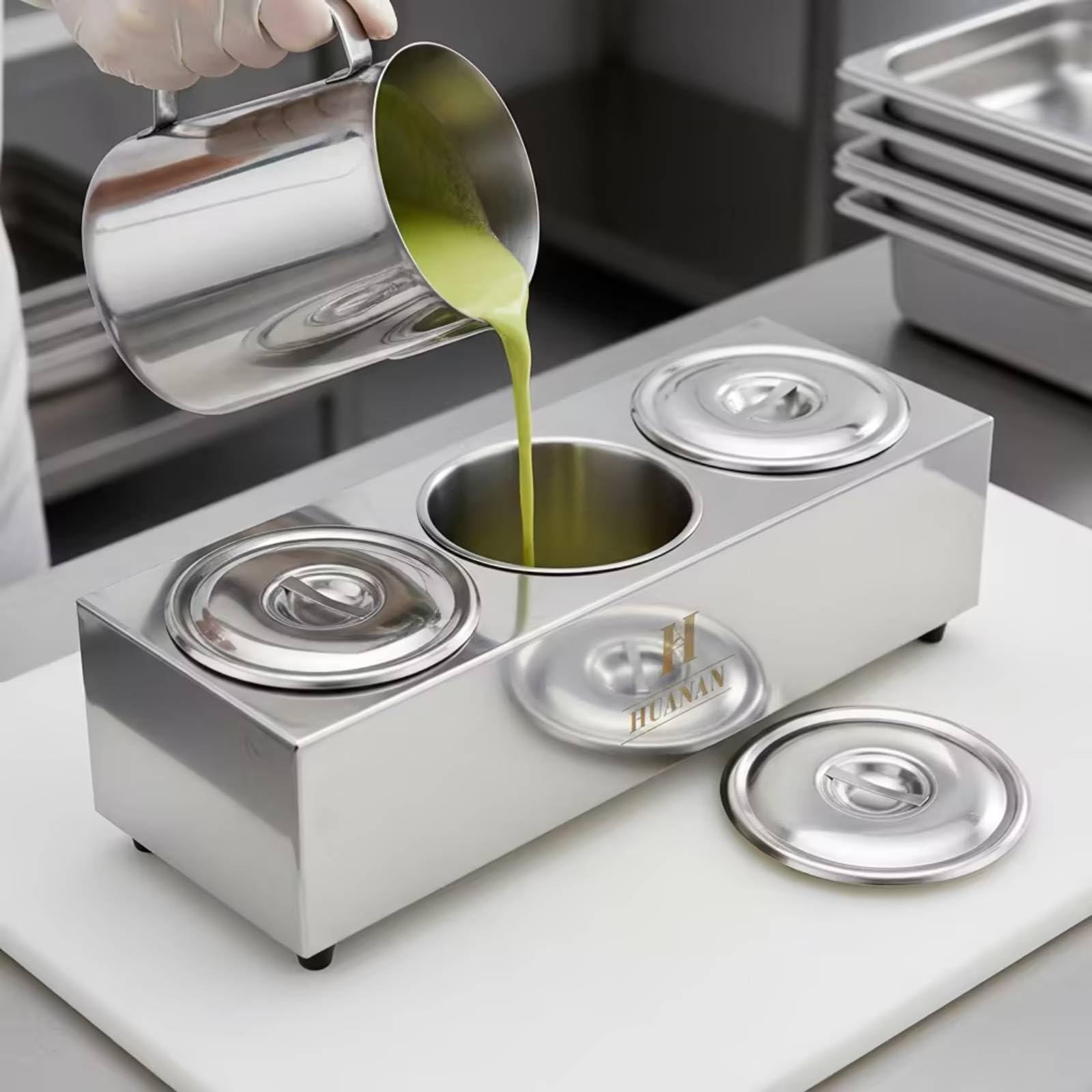 Boîte à Condiments En Acier Inoxydable Amovible Boîte à Condiments avec Couvercles Multifonction Porte-Épices avec Couvercles pour Traiteurs, Single Row A