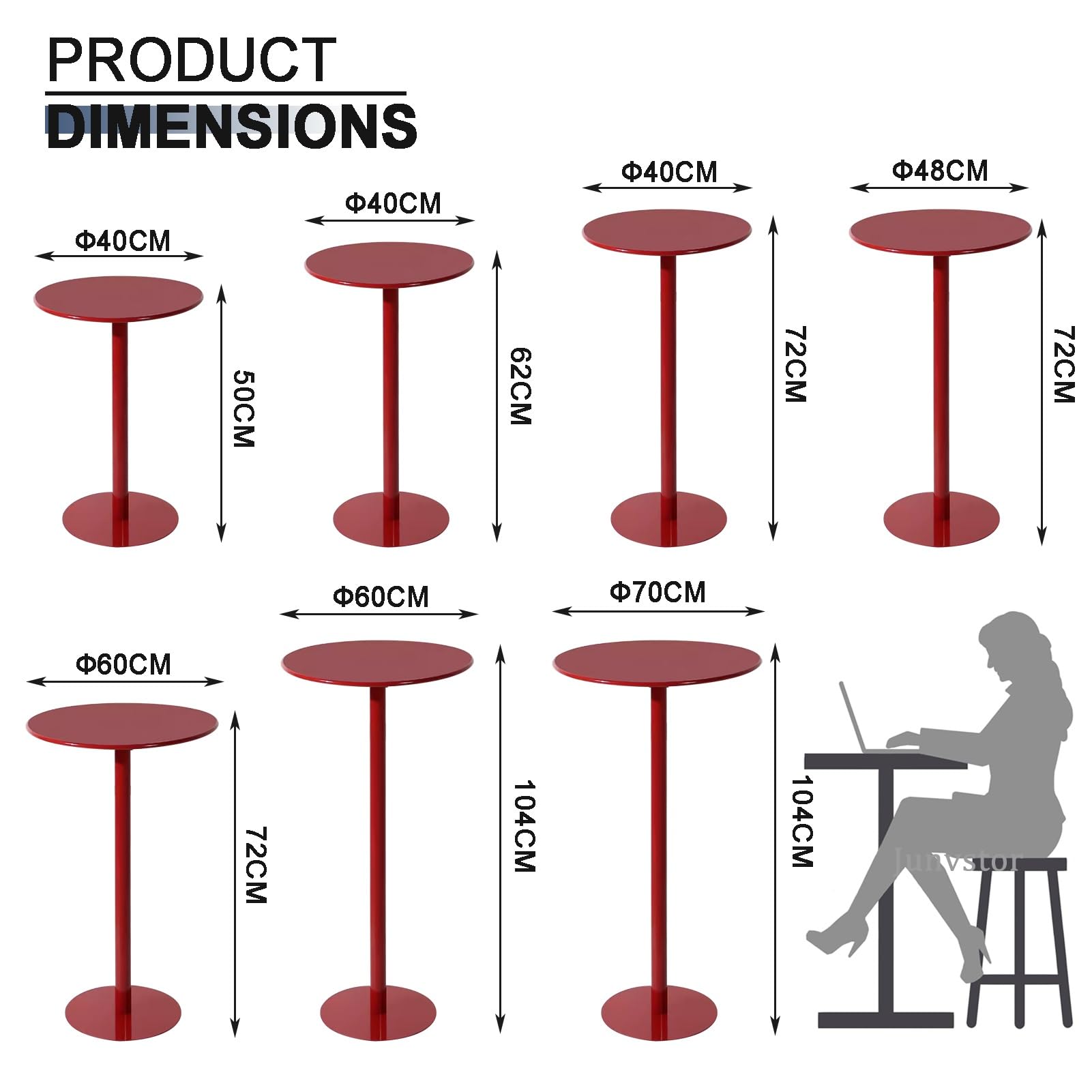 Mesa redonda de metal para bar o bar, mesa de bar para cocina, mesa pequeña de cóctel, café, bebida, desayuno, comedor, bar, escritorio, 40 x 40 x 50 cm, color rojo, diseño moderno