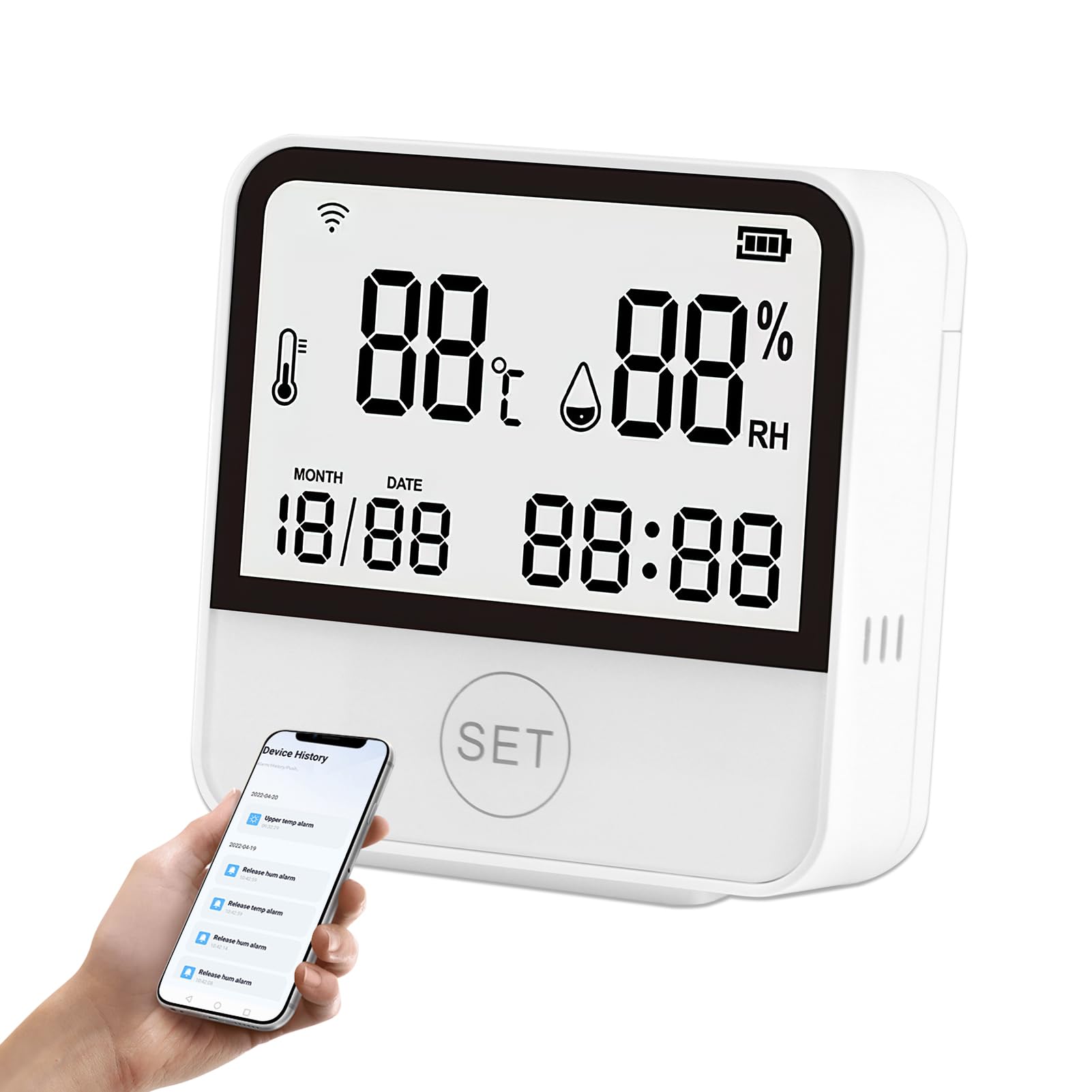 Termómetro Inteligente Wifi Higrómetro Digital Para El Hogar, con Pantalla LCD Sensor Temperatura Wifi, con App Tuya Smart Life, Monitor Remoto y Alerta Compatible con Alexa Google Home