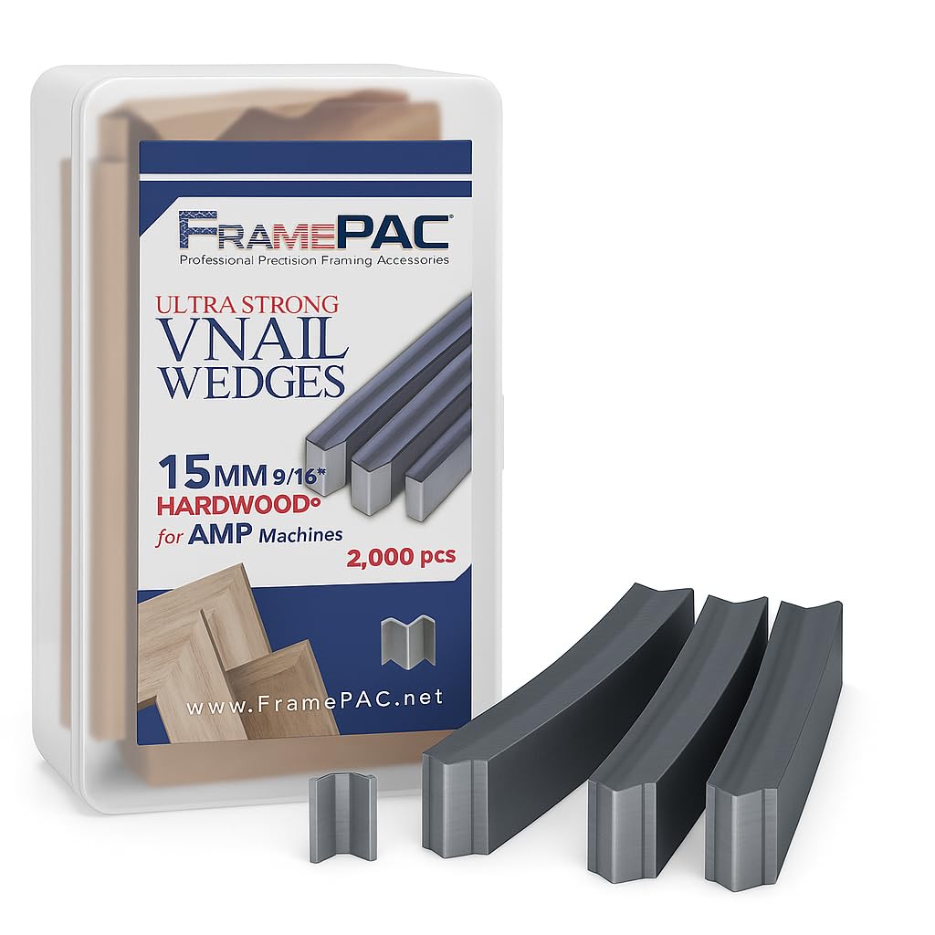 V Nails for Hardwood Picture Frames - 15mm (9/16 Inch) - [2000 V-Nail Pack, Stacked] - AMP - Ultra Strong Vnail Wedges for Picture Framing - Joining Picture Frame Corners
