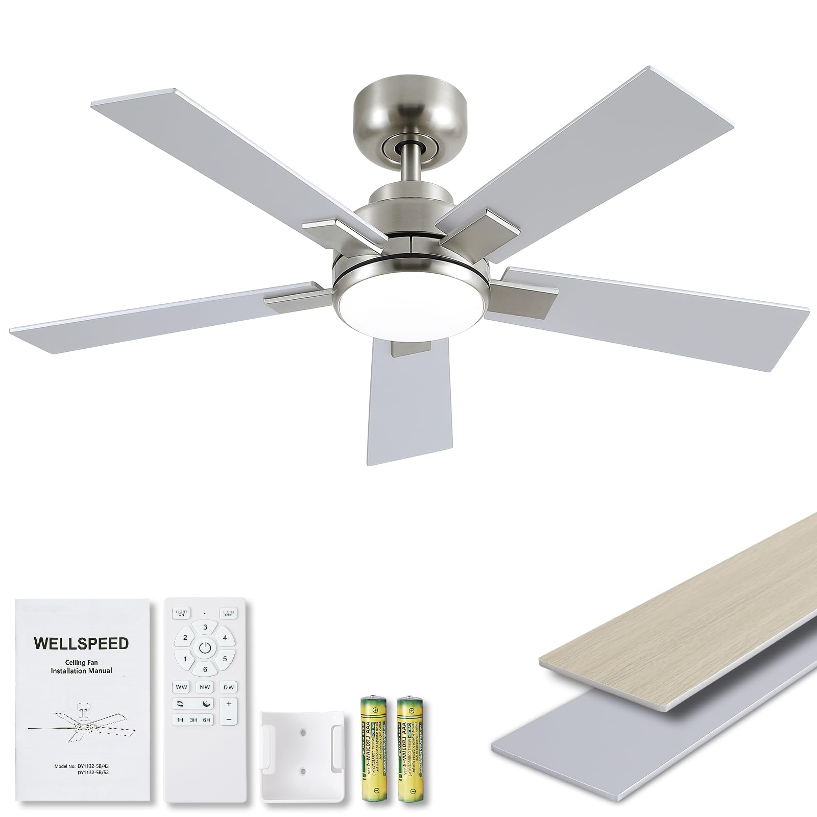 Modern Ceiling Fans with Lights - 42 inch Brushed Nickel Ceiling Fan with Light and Remote Reversible DC