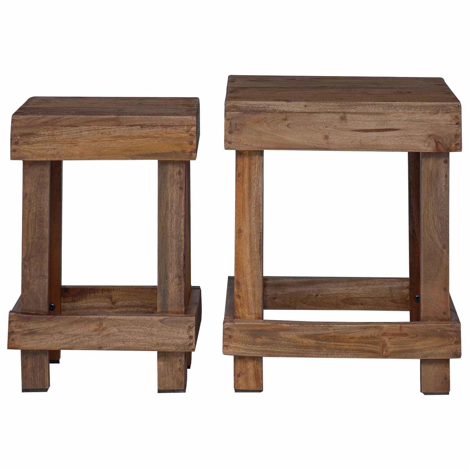 Set di 2 supporti per piante, marrone, 70 x 11 x 27 cm, mogano | Doppio livello, superficie oliata, resistente alle intemperie, per giardino, terrazza, balcone