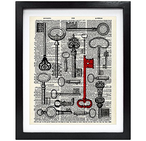 Susie Arts 8X10 Unframed Old Key Collection Upcycled Vintage Dictionary