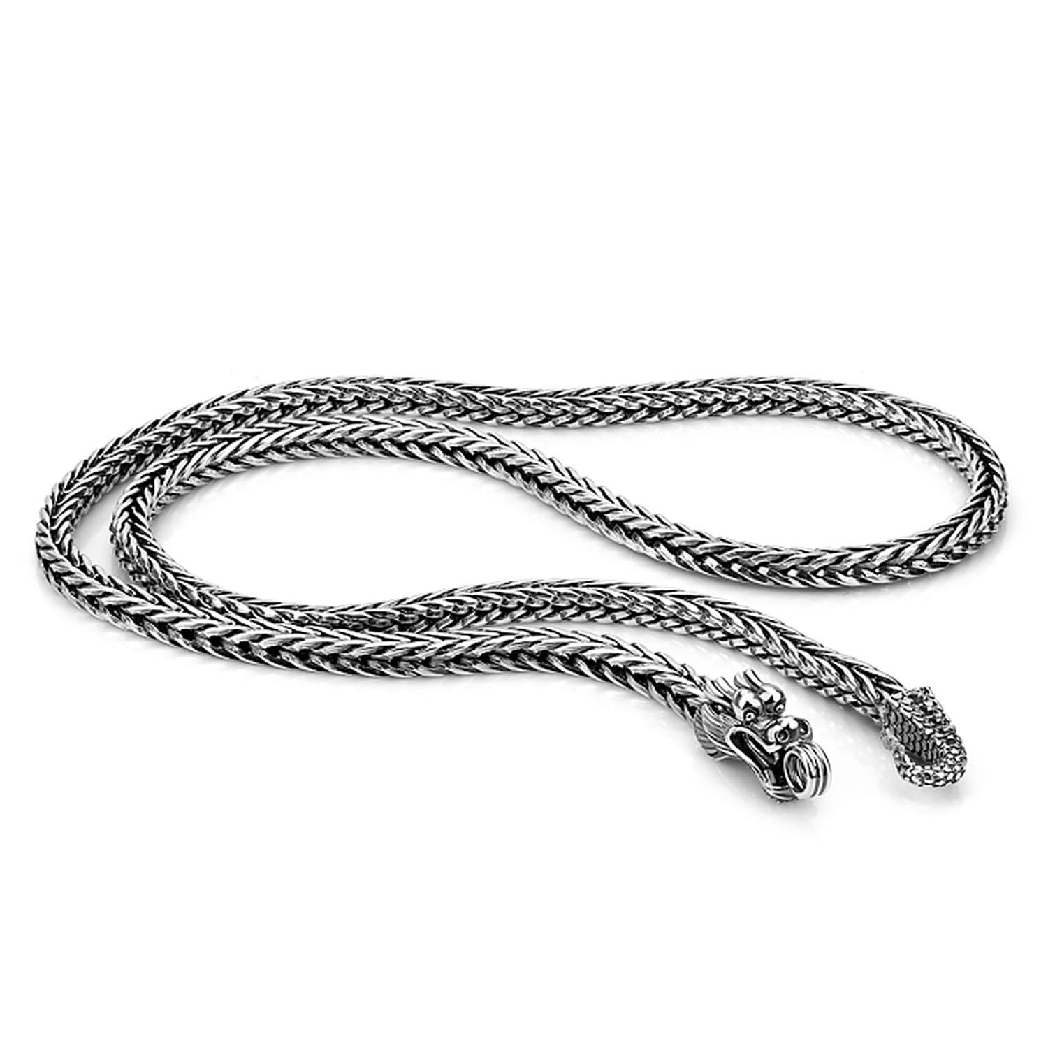 H&Beautimer Men 925 Sterling Silver Dragon Chain Necklace Fashion 5MM-20 22" 24" 26" Solid Thick squareLink Choker Golden Jewelry Gift