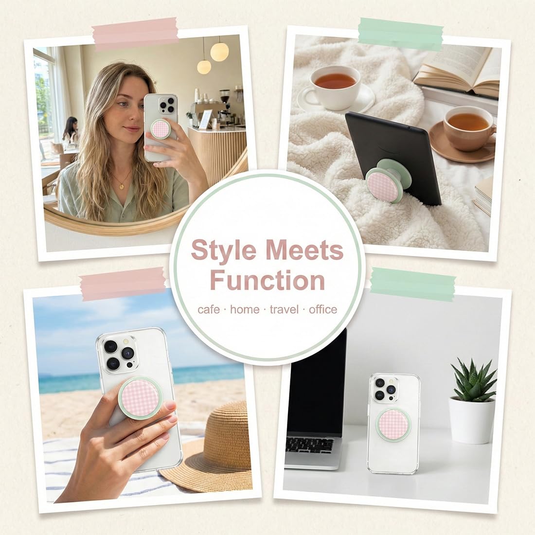 Supporto Magnetico per Kindle Paperwhite, Design a Quadri Rosa con Maniglia Pieghevole, Compatibile con Smartphone, Tablet