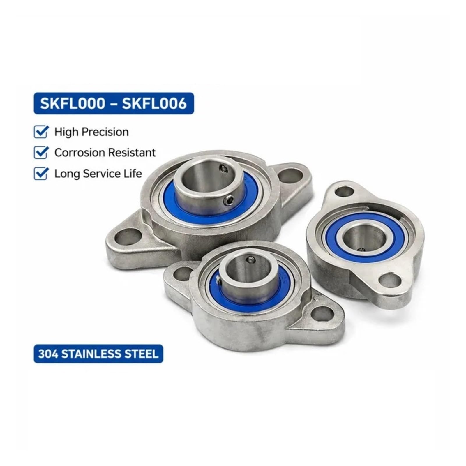 Cuscinetto con supporto integrato Sede del cuscinetto in miniatura in acciaio inossidabile 304 da 2/4 pezzi, blocco da 10 mm a 30 mm(SKFL003 17MM,2PCS)