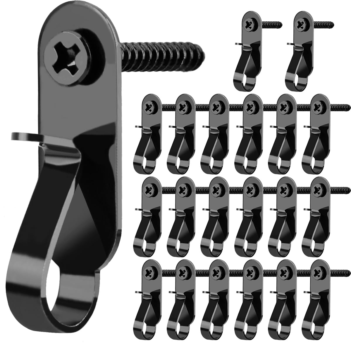 OTYMIOW 20 PCS String Lights Hanger Hooks, Stainless Steel Lights Clips, Screw-in Hooks, Screw Hooks for Hanging Outdoor String Light Hooks for Outside Patio Lights, Christmas Lights, Black