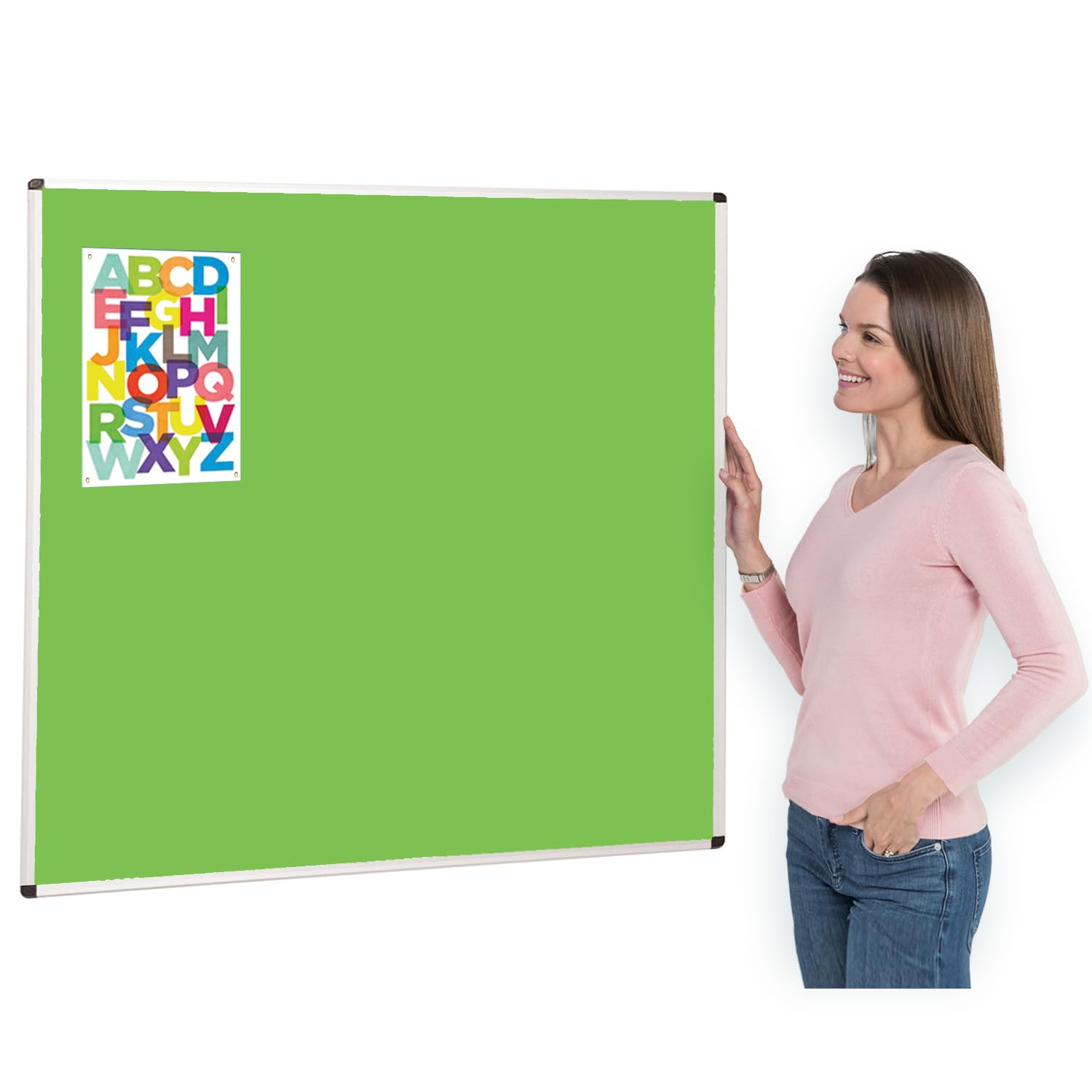 Aluminium Framed Notice Board | Brightly Coloured Loop Nylon Bulletin Board | Apple Green | 120 x 120 cm - Ideal for Office, School, Healthcare