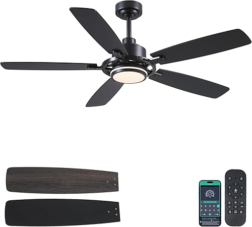 Ventiladores de techo negros de 54 pulgadas con luces y control remoto, modernos ventiladores de techo LED con motor de CC silencioso, regulables de