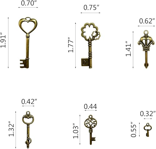 Miniatura 6 de 40 piezas de llaves de esqueleto mixtas en estilo antiguo de bronce vintage, dijes de llaves pequeñas de esqueleto para fiestas de cumpleaños,