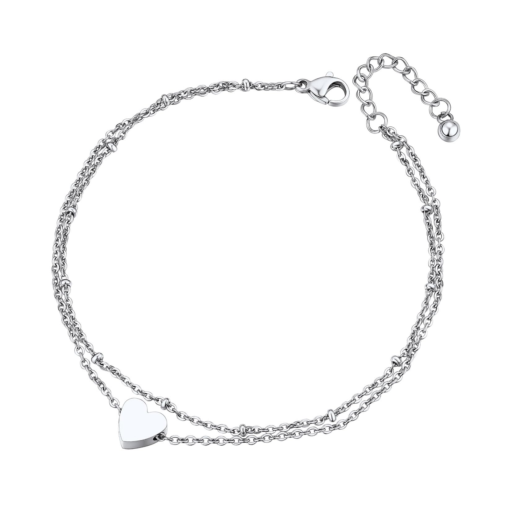 ChainsPro Womens S925 Sterling Silver Adjustable Anklet, Heart/Moon/Handcuff Ankle Bracelet,Summer Foot Jewelry, Stainless Steel/Gold Plated(Send Gift Box)