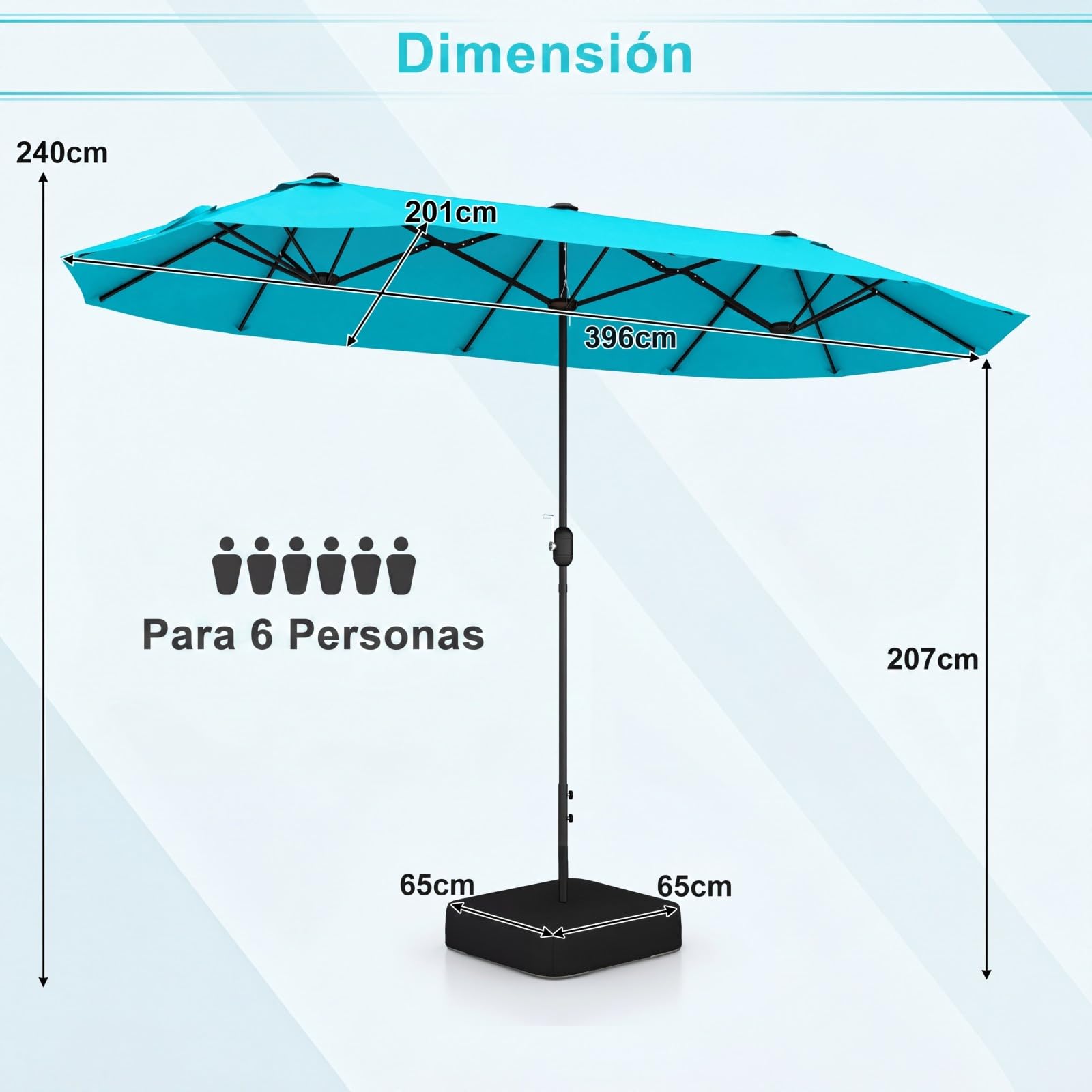 GOPLUS 4x2m Sombrilla Doble Terraza Exterior con Base, Parasols Jardin Grandes con 12 Varillas, Manivela, Protección Solar, Sombrilla Rectangular para Terraza, Piscina, Playa(Turquesa, 4x2 m)