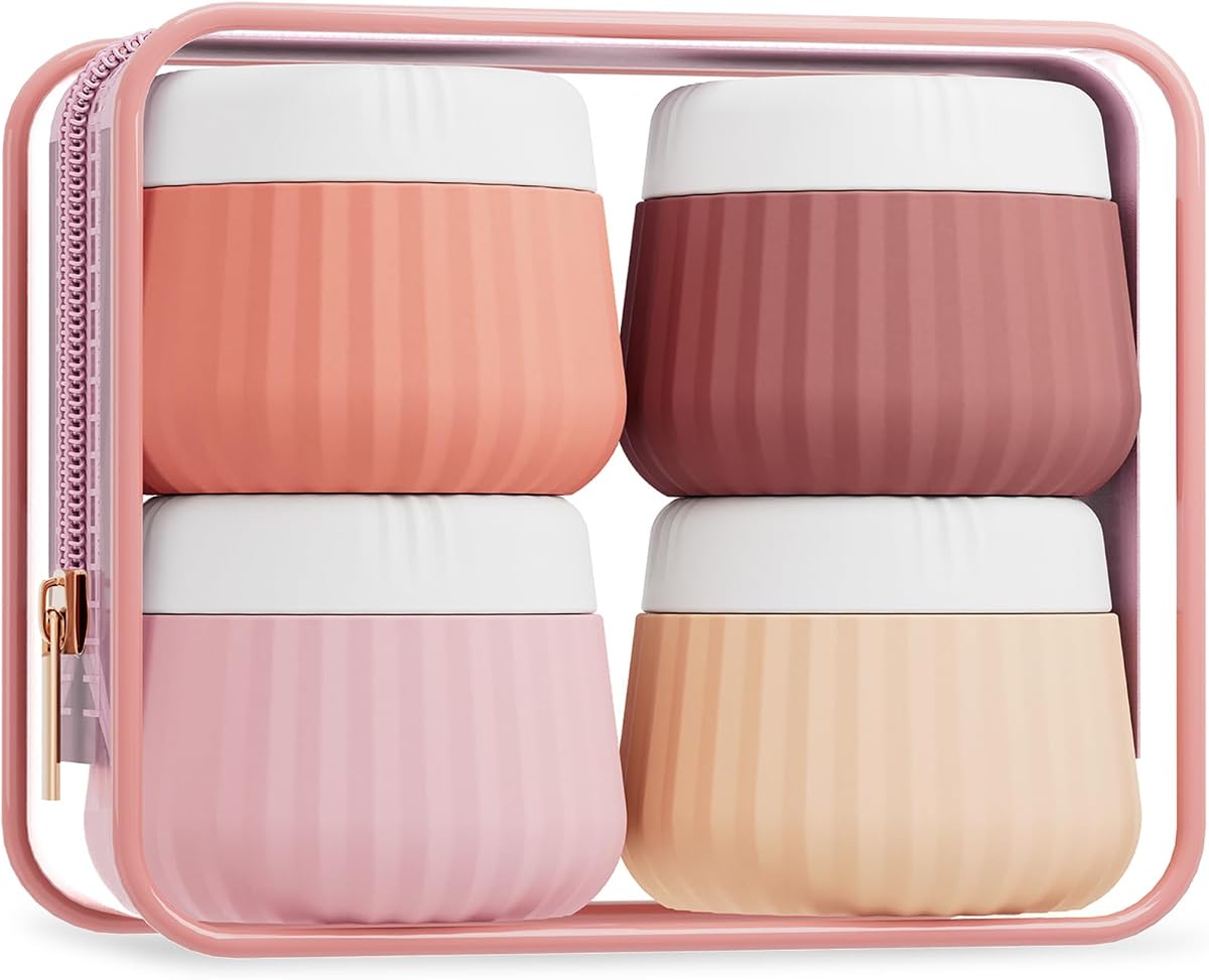 Mrsdry Travel Containers for Toiletries 4 Pack, TSA Approved Travel Size Toiletries, Portable Size Containers, With Clear Bag Leak Proof Silicone Jars, Essentials Creams Jars Carrying Small Items