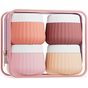 Mrsdry Travel Containers for Toiletries 4 Pack, TSA Approved Travel Size Toiletries, Portable Size Containers, With Clear Bag Leak Proof Silicone Jars, Essentials Creams Jars Carrying Small Items