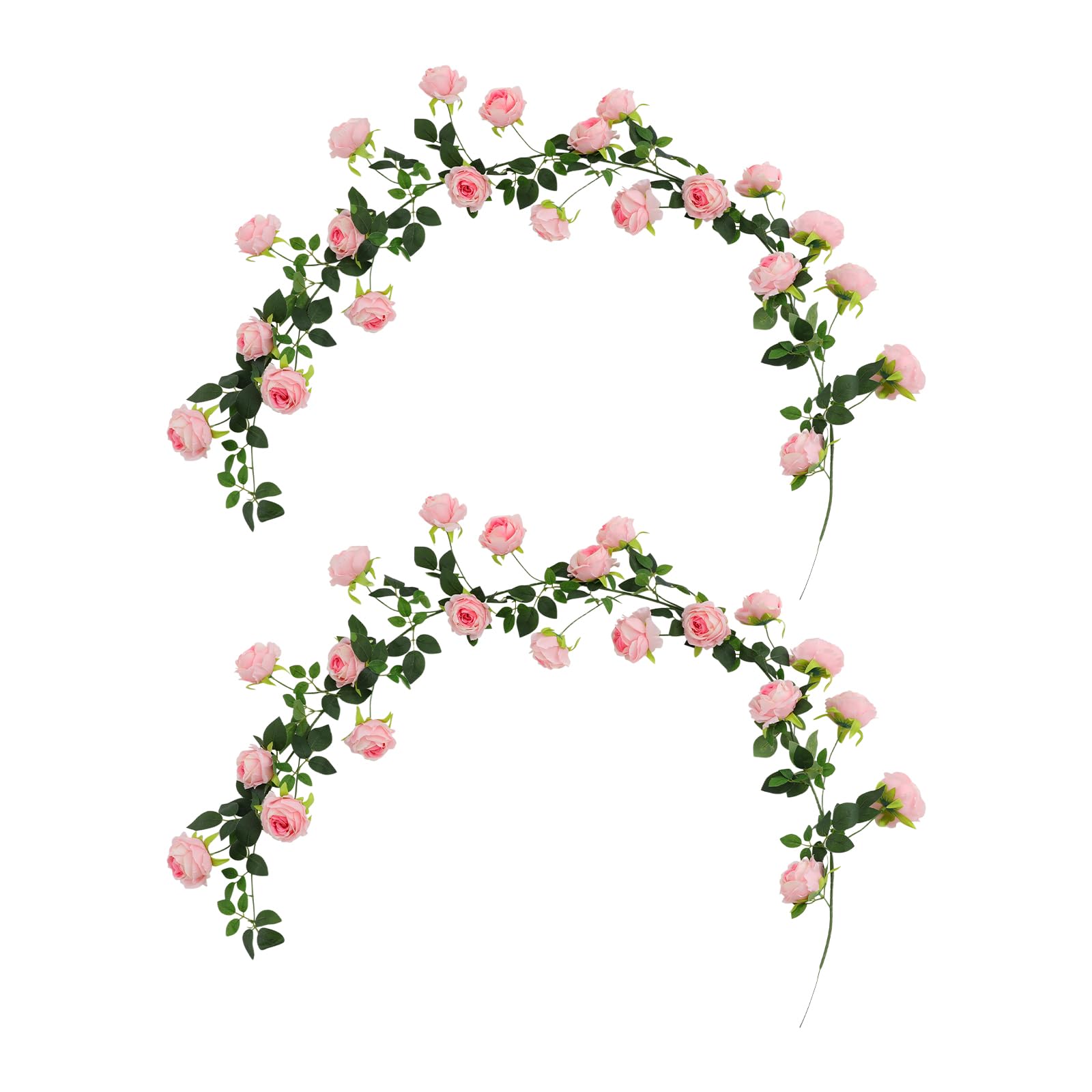 2er Set Künstliche Rosen Girlande, Seidenblumen Hochzeitsdeko(Rosa) | Champagner Rosen Girlanden mit biegsamen Stielen für Hochzeiten, Partys, Kamin, Türen und kreative Raumdekoration