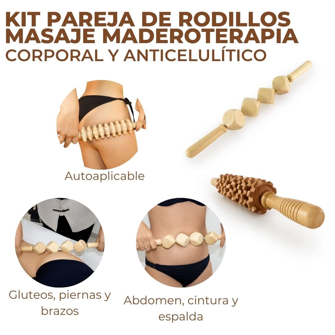 Kit di 2 rulli da massaggio per Wood Therapy | Massaggiatori anticellulite | Maderoterapia Addome | Massaggiatore Legno | Terapia Corpo Legno | Massaggiatore Anti-Cellulite