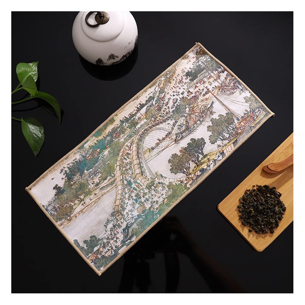 Chinese Painted Thick Tea Towel, Super Absorbent Tea Set Accessories Table Mats Professional Rag Tea Napkin, 1pcs (Color : 01, Size : 18x40cm)